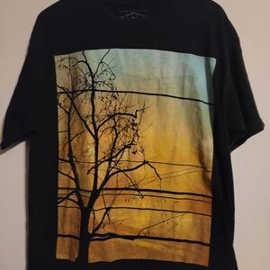 Black Graphic T-Shirt with Sunset Design